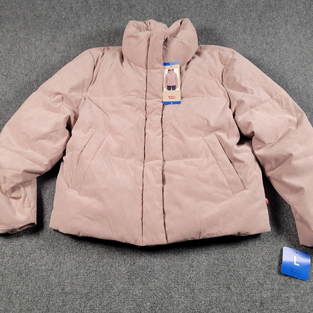 Levis Jacket Womens Large Pink Corduroy Puffer Coat Quilted Warm‎ Winter